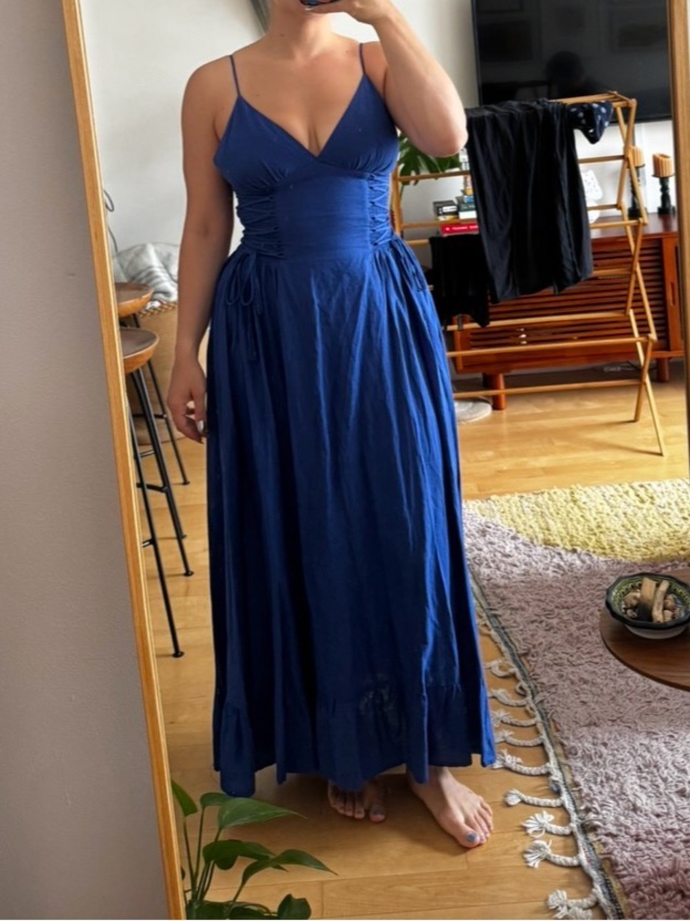 FARM Rio Royal Blue Spaghetti-Strap Midi Dress